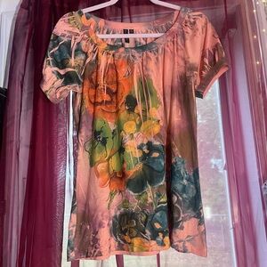 VTG Y2K Pink Beaded Susan Lawrence Floral Blouse With Puffy Sleeves  Size Medium